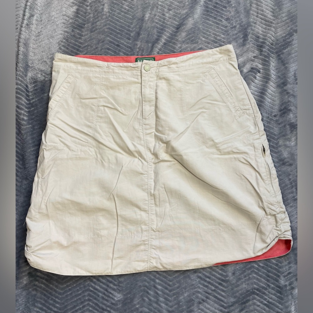 LL Bean 100% Nylon Side Cinch Hiking Skirt Khaki 14 Reg